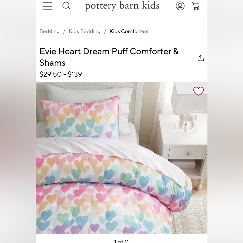 GUC Pottery Barn Kids Evie Heart (full-size) comforter and shams